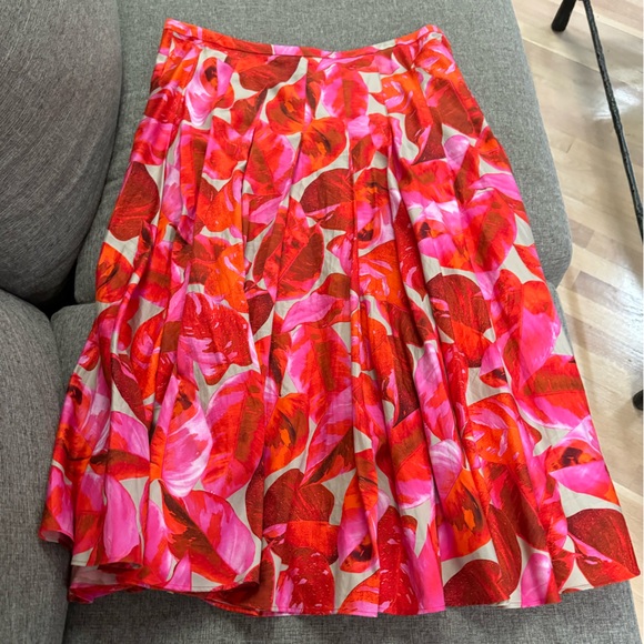 Akris Punto Vibrant Tropical Leaf Print MidiSkirt, Size 16 - Picture 4 of 6